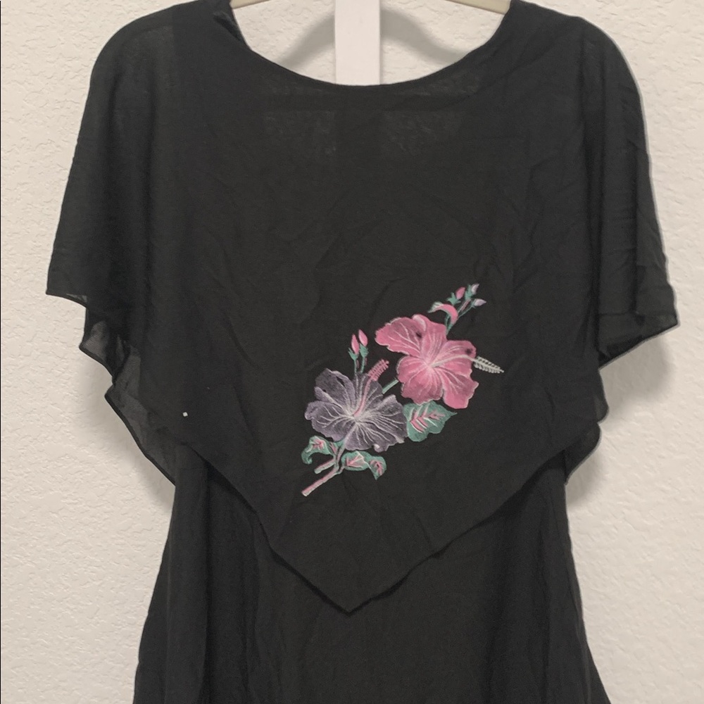 Vintage Gilberti Black Tiered Floral Embroidered Dress - Picture 2 of 10